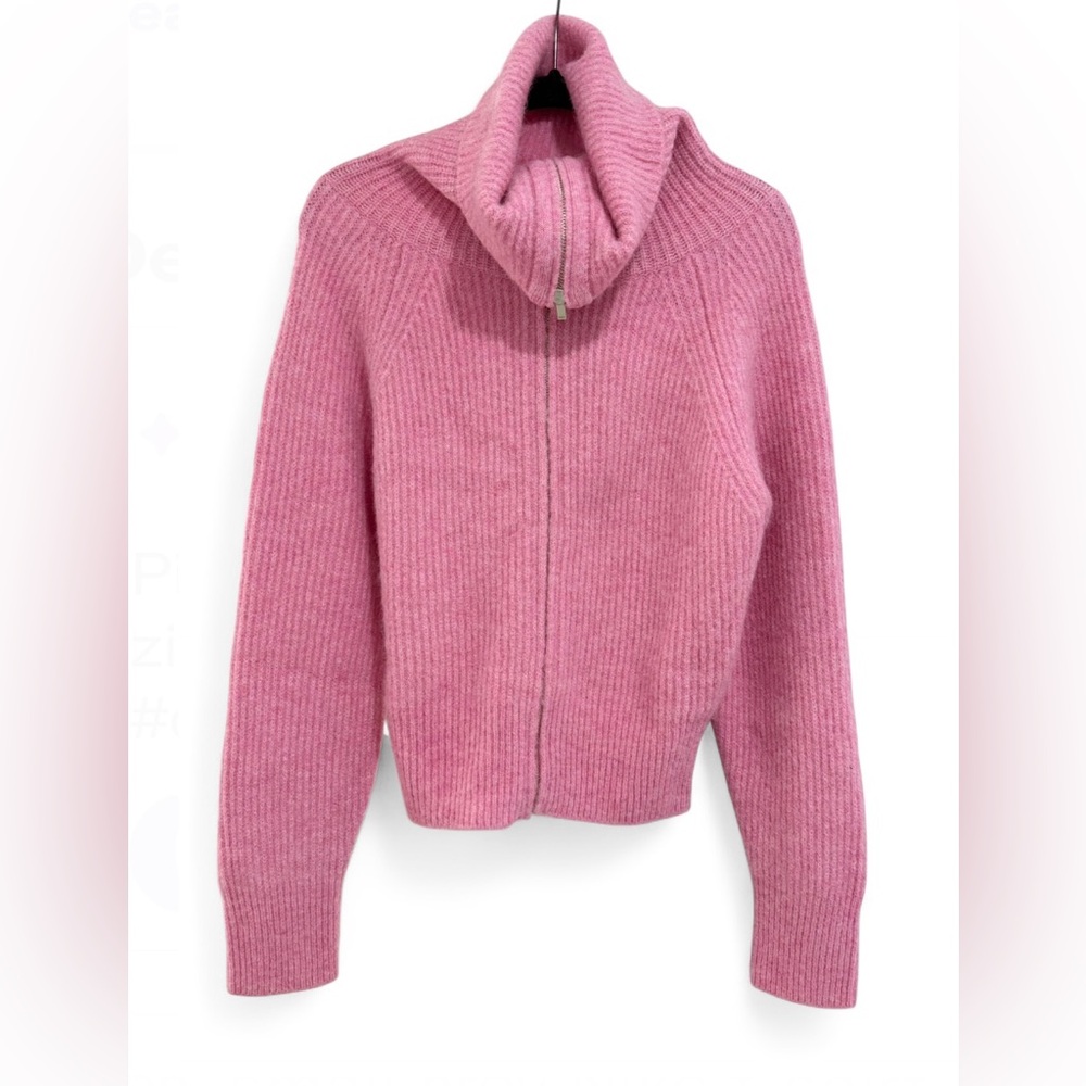 SOLD🎉NWT MAJE | SZ 0 | Pink Euro MyZip Zip Front Relaxed Cozy Wool Blend Sweater - Picture 7 of 10